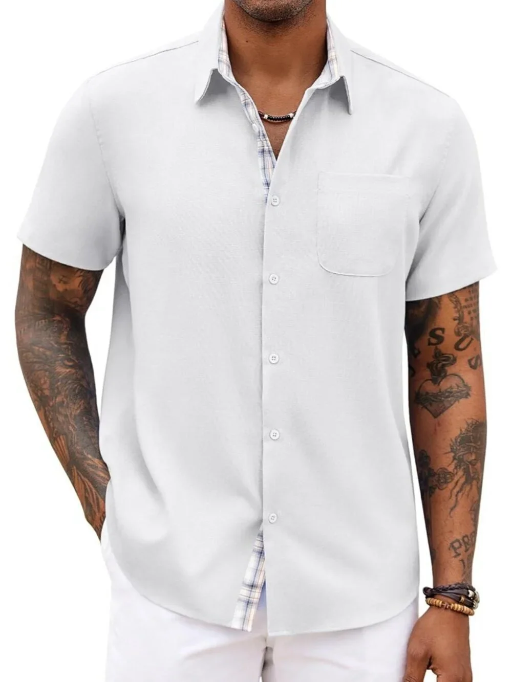 Men's White Short Sleeve Casual Summer Breathable Button Down Shirts